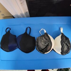 2 Maidenform Bras 03159E & 04159E Underwire Smoothing, 38DD Ivory/Black/ Navy